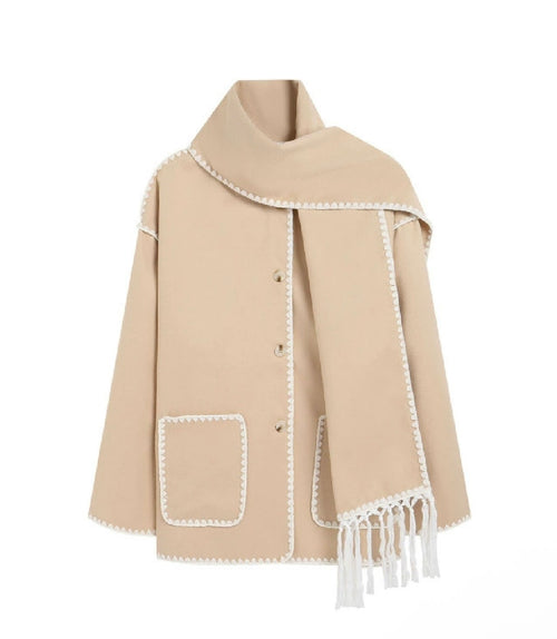 Contrast Stitch Wrap Coat